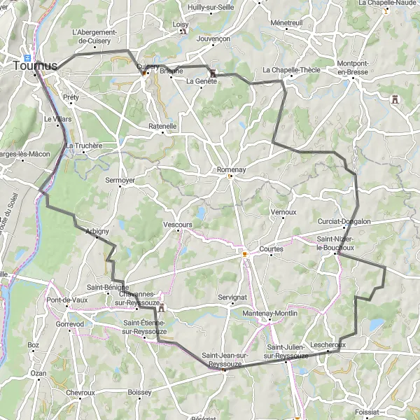 Map miniature of "Countryside Ride to Arbigny and La Roche Coche" cycling inspiration in Bourgogne, France. Generated by Tarmacs.app cycling route planner