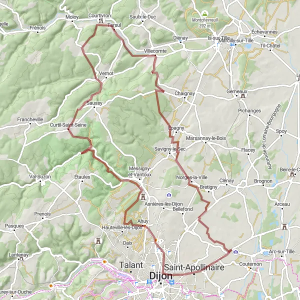 Map miniature of "Cycling Adventure Through Historic Burgundy" cycling inspiration in Bourgogne, France. Generated by Tarmacs.app cycling route planner