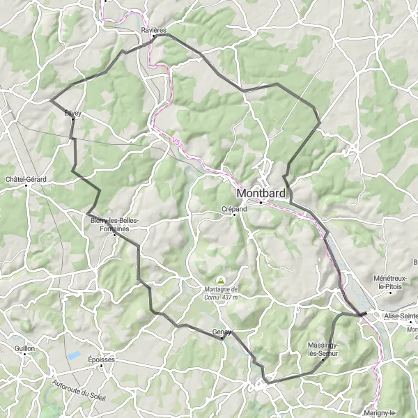 Map miniature of "Cycling Through Picturesque Landscapes" cycling inspiration in Bourgogne, France. Generated by Tarmacs.app cycling route planner