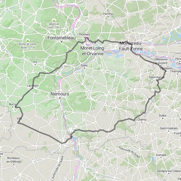 Map miniature of "Bourgogne Classic Road Trip" cycling inspiration in Bourgogne, France. Generated by Tarmacs.app cycling route planner