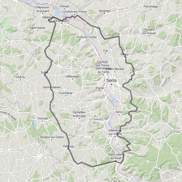 Miniature de la carte de l'inspiration cycliste "Boucle du Château de Palteau" dans la Bourgogne, France. Générée par le planificateur d'itinéraire cycliste Tarmacs.app