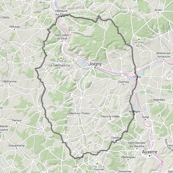 Map miniature of "Exploring Dixmont and Bussy-en-Othe Road Route" cycling inspiration in Bourgogne, France. Generated by Tarmacs.app cycling route planner