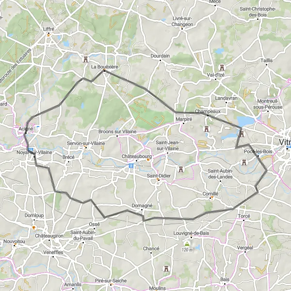 Map miniature of "Normandy Loop" cycling inspiration in Bretagne, France. Generated by Tarmacs.app cycling route planner