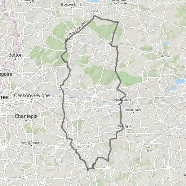 Miniature de la carte de l'inspiration cycliste "La Balade des Vallées" dans la Bretagne, France. Générée par le planificateur d'itinéraire cycliste Tarmacs.app