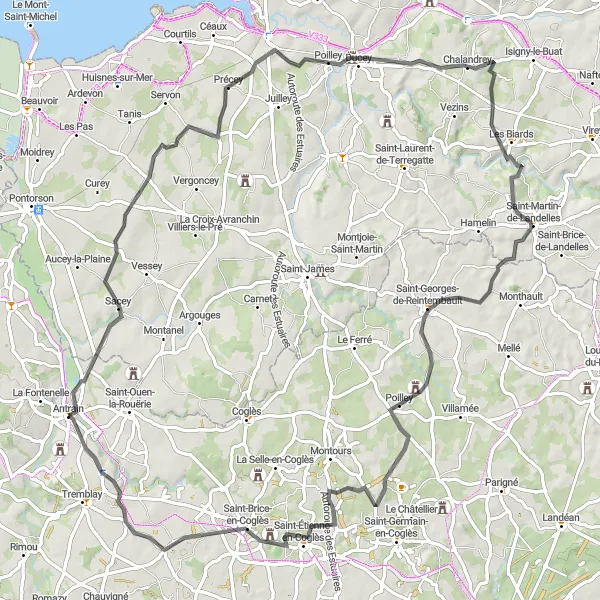 Map miniature of "Cormeray Loop" cycling inspiration in Bretagne, France. Generated by Tarmacs.app cycling route planner