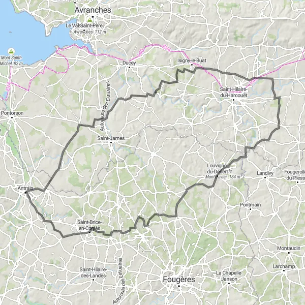 Map miniature of "Montanel Challenge" cycling inspiration in Bretagne, France. Generated by Tarmacs.app cycling route planner