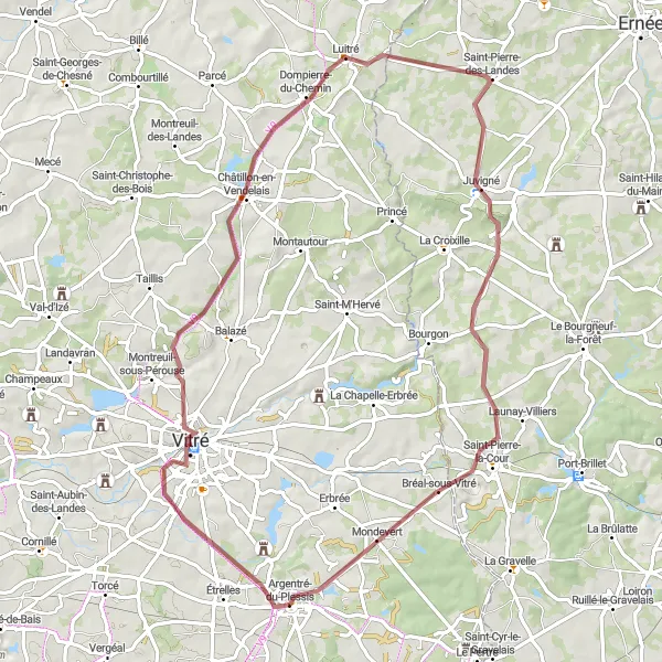 Miniature de la carte de l'inspiration cycliste "La Traversée des Chemins de Gravel" dans la Bretagne, France. Générée par le planificateur d'itinéraire cycliste Tarmacs.app