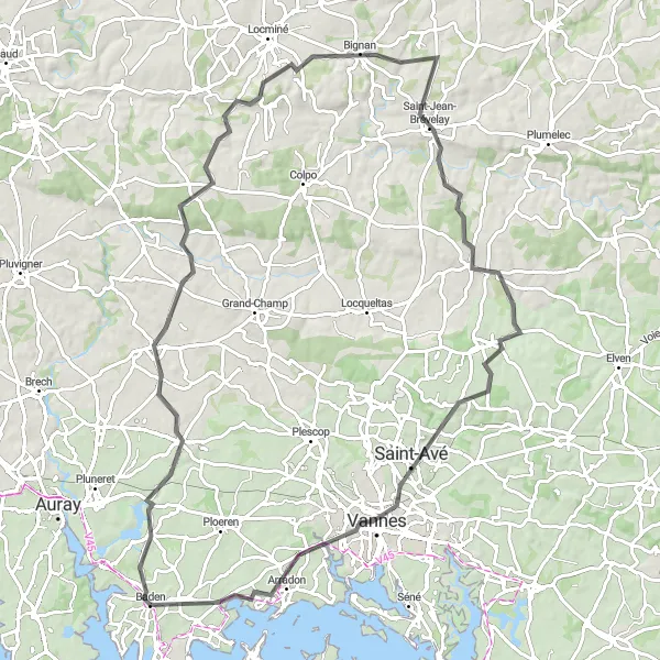 Map miniature of "Sacred Routes" cycling inspiration in Bretagne, France. Generated by Tarmacs.app cycling route planner