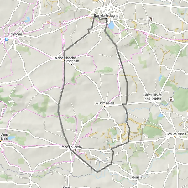 Miniature de la carte de l'inspiration cycliste "Circuit pittoresque entre nature et villages" dans la Bretagne, France. Générée par le planificateur d'itinéraire cycliste Tarmacs.app