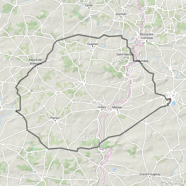Miniature de la carte de l'inspiration cycliste "Boucle cycliste sur les routes de Bretagne" dans la Bretagne, France. Générée par le planificateur d'itinéraire cycliste Tarmacs.app