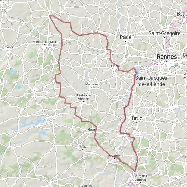 Miniature de la carte de l'inspiration cycliste "Exploration de la campagne bretonne" dans la Bretagne, France. Générée par le planificateur d'itinéraire cycliste Tarmacs.app