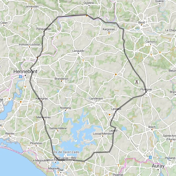 Map miniature of "The Hidden Gems of Bretagne" cycling inspiration in Bretagne, France. Generated by Tarmacs.app cycling route planner