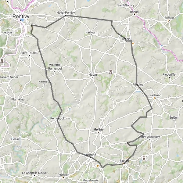 Map miniature of "Remungol Route" cycling inspiration in Bretagne, France. Generated by Tarmacs.app cycling route planner
