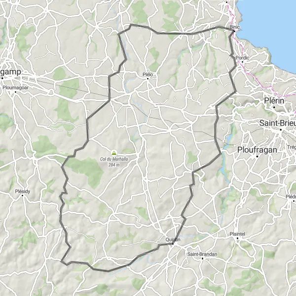 Miniature de la carte de l'inspiration cycliste "La Côte Bretonne en Boucle" dans la Bretagne, France. Générée par le planificateur d'itinéraire cycliste Tarmacs.app