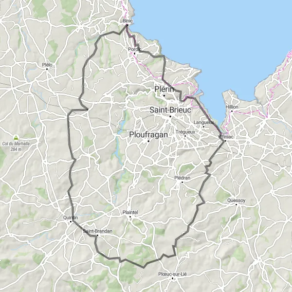 Miniature de la carte de l'inspiration cycliste "Les Collines Bretonnes" dans la Bretagne, France. Générée par le planificateur d'itinéraire cycliste Tarmacs.app
