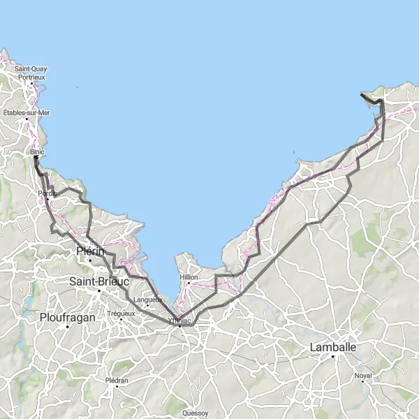Miniature de la carte de l'inspiration cycliste "Boucle des Caps" dans la Bretagne, France. Générée par le planificateur d'itinéraire cycliste Tarmacs.app