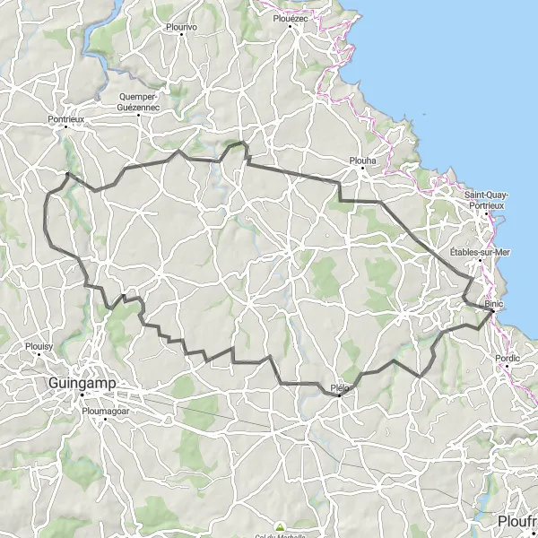 Miniature de la carte de l'inspiration cycliste "Les Trésors Cachés du Pays Breton" dans la Bretagne, France. Générée par le planificateur d'itinéraire cycliste Tarmacs.app