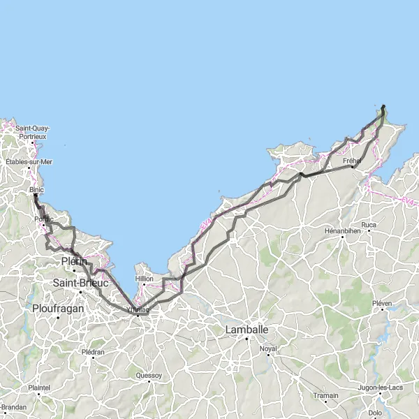 Miniature de la carte de l'inspiration cycliste "Tour de la Côte d'Emeraude" dans la Bretagne, France. Générée par le planificateur d'itinéraire cycliste Tarmacs.app