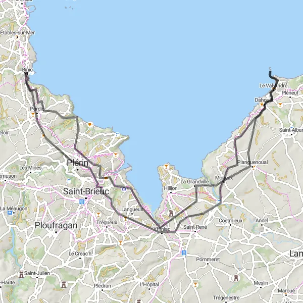 Miniature de la carte de l'inspiration cycliste "L'Essence de la Côte d'Émeraude" dans la Bretagne, France. Générée par le planificateur d'itinéraire cycliste Tarmacs.app