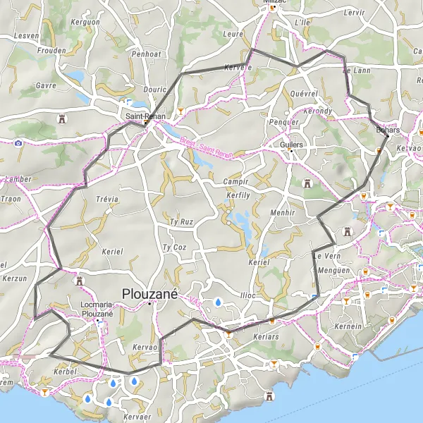 Map miniature of "Cultural Delights in Kermezeq" cycling inspiration in Bretagne, France. Generated by Tarmacs.app cycling route planner