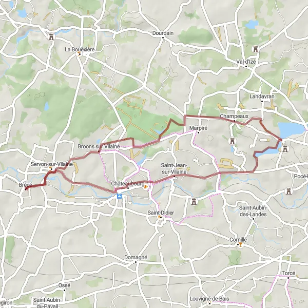Miniature de la carte de l'inspiration cycliste "Les collines de la Vilaine" dans la Bretagne, France. Générée par le planificateur d'itinéraire cycliste Tarmacs.app