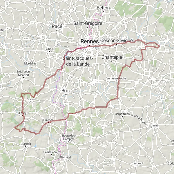 Miniature de la carte de l'inspiration cycliste "Aventure Gravel en Bretagne" dans la Bretagne, France. Générée par le planificateur d'itinéraire cycliste Tarmacs.app