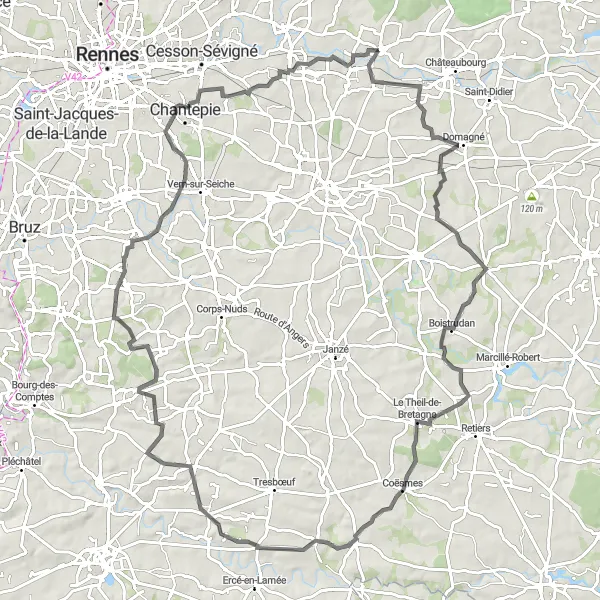 Miniature de la carte de l'inspiration cycliste "Les trésors cachés de la Bretagne" dans la Bretagne, France. Générée par le planificateur d'itinéraire cycliste Tarmacs.app