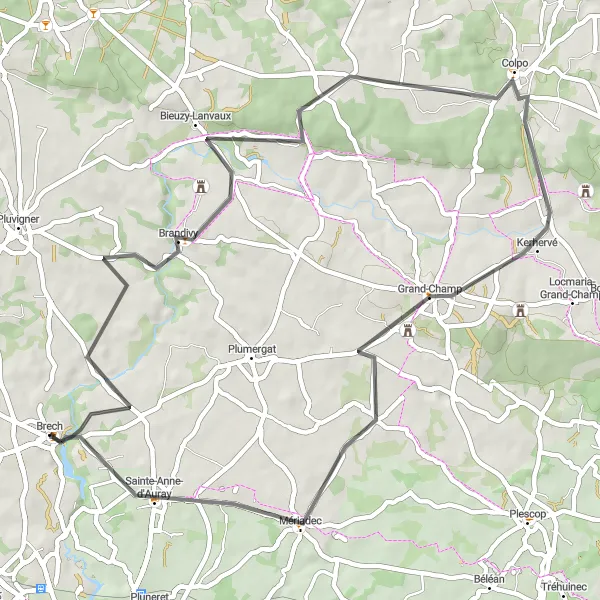 Map miniature of "From Brech to Sainte-Anne-d'Auray" cycling inspiration in Bretagne, France. Generated by Tarmacs.app cycling route planner
