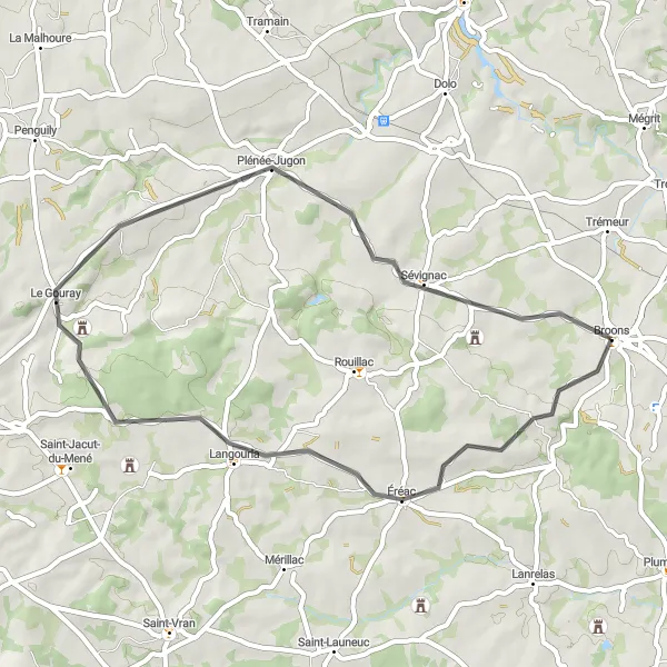 Miniature de la carte de l'inspiration cycliste "Les Chemins du Menhir" dans la Bretagne, France. Générée par le planificateur d'itinéraire cycliste Tarmacs.app