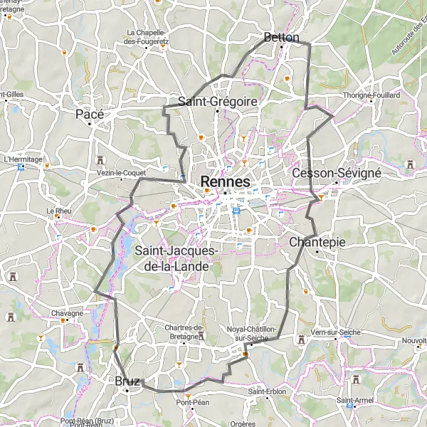 Miniature de la carte de l'inspiration cycliste "La Boucle des Villages Bretons" dans la Bretagne, France. Générée par le planificateur d'itinéraire cycliste Tarmacs.app