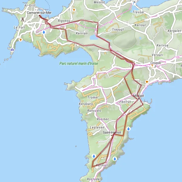 Map miniature of "Morgat Gravel Adventure" cycling inspiration in Bretagne, France. Generated by Tarmacs.app cycling route planner