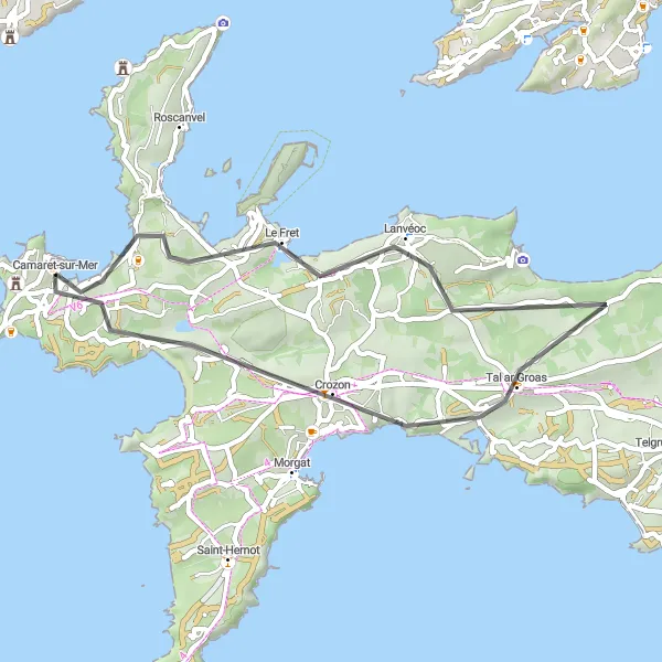 Map miniature of "Coastal Charm" cycling inspiration in Bretagne, France. Generated by Tarmacs.app cycling route planner