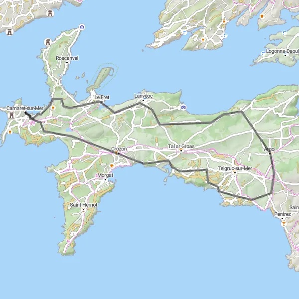 Map miniature of "Breathtaking Bretagne" cycling inspiration in Bretagne, France. Generated by Tarmacs.app cycling route planner