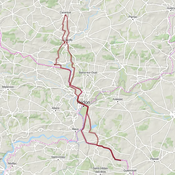 Map miniature of "Ancient Ruins Gravel Loop" cycling inspiration in Bretagne, France. Generated by Tarmacs.app cycling route planner