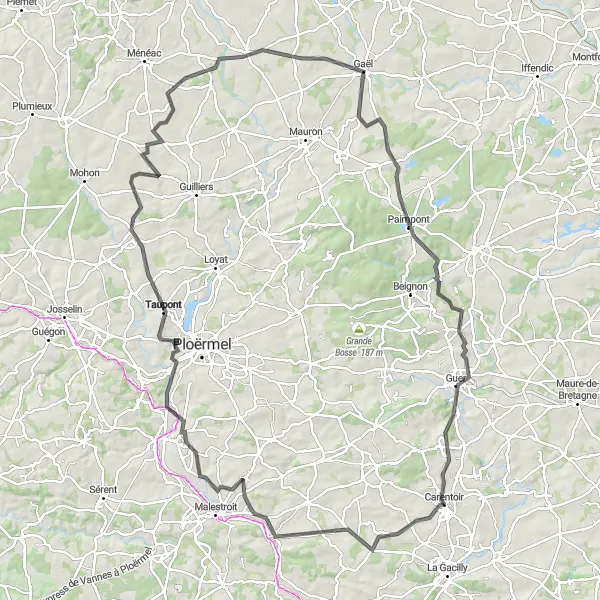 Miniature de la carte de l'inspiration cycliste "Tour de Bretagne Road Cycling" dans la Bretagne, France. Générée par le planificateur d'itinéraire cycliste Tarmacs.app
