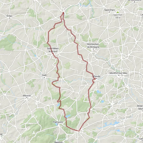 Miniature de la carte de l'inspiration cycliste "Aventure Gravel en Bretagne" dans la Bretagne, France. Générée par le planificateur d'itinéraire cycliste Tarmacs.app