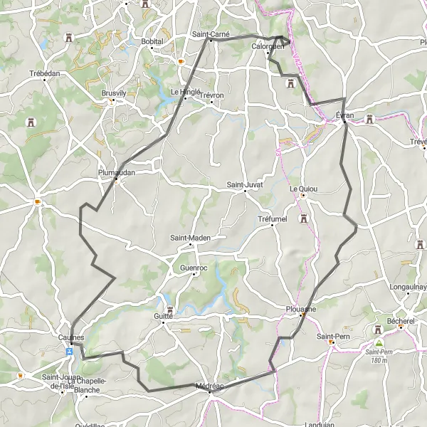 Miniature de la carte de l'inspiration cycliste "Escapade Bretonne" dans la Bretagne, France. Générée par le planificateur d'itinéraire cycliste Tarmacs.app