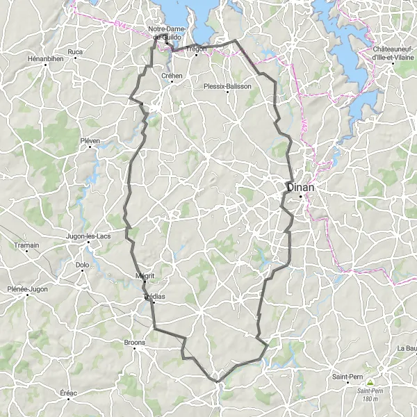 Miniature de la carte de l'inspiration cycliste "La Randonnée de Pluduno et Saint-Carné" dans la Bretagne, France. Générée par le planificateur d'itinéraire cycliste Tarmacs.app