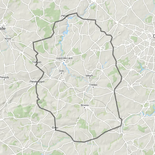 Miniature de la carte de l'inspiration cycliste "Au Coeur de la Bretagne" dans la Bretagne, France. Générée par le planificateur d'itinéraire cycliste Tarmacs.app
