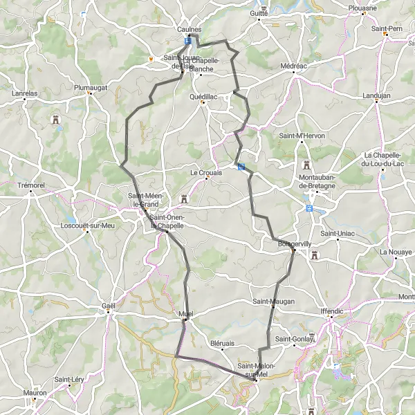 Miniature de la carte de l'inspiration cycliste "Château et Campagne" dans la Bretagne, France. Générée par le planificateur d'itinéraire cycliste Tarmacs.app