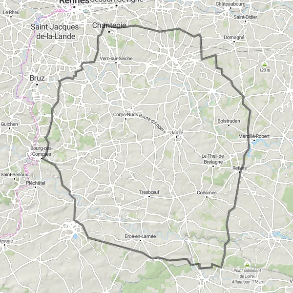 Miniature de la carte de l'inspiration cycliste "Les Vallées de Bretagne" dans la Bretagne, France. Générée par le planificateur d'itinéraire cycliste Tarmacs.app