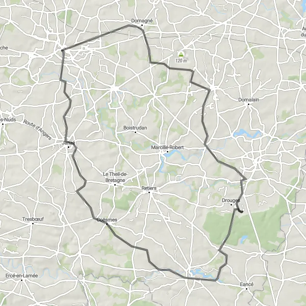 Miniature de la carte de l'inspiration cycliste "Tour de Bretagne" dans la Bretagne, France. Générée par le planificateur d'itinéraire cycliste Tarmacs.app