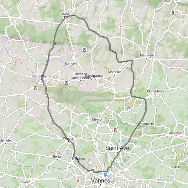 Miniature de la carte de l'inspiration cycliste "Balade Panoramique en Campagne Bretonne" dans la Bretagne, France. Générée par le planificateur d'itinéraire cycliste Tarmacs.app