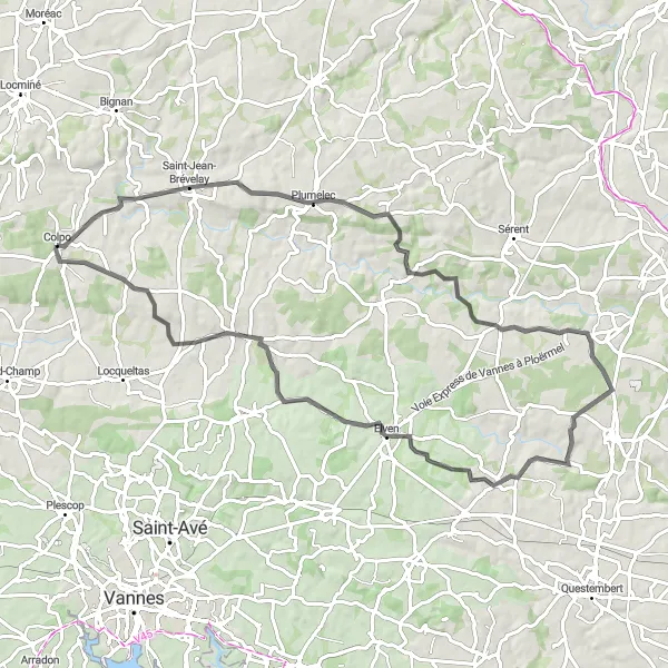 Map miniature of "The Saint-Guyomard Circuit" cycling inspiration in Bretagne, France. Generated by Tarmacs.app cycling route planner