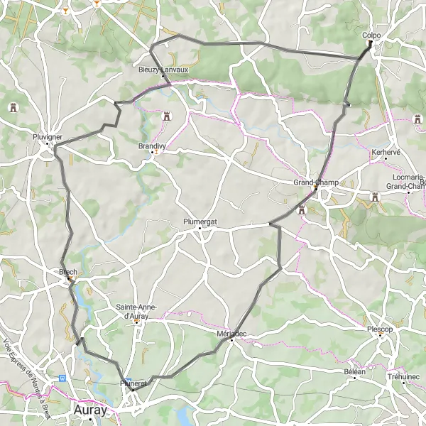 Map miniature of "The Grand-Champ Loop" cycling inspiration in Bretagne, France. Generated by Tarmacs.app cycling route planner