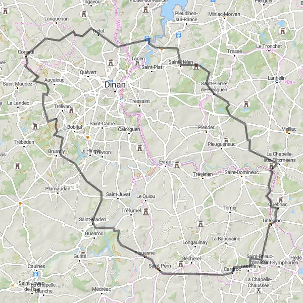 Miniature de la carte de l'inspiration cycliste "Circuit des Vallées Bretonnes" dans la Bretagne, France. Générée par le planificateur d'itinéraire cycliste Tarmacs.app