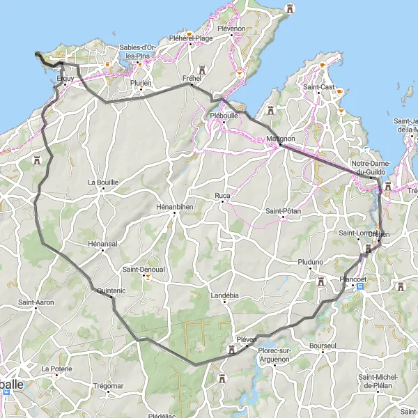 Map miniature of "Breton Adventure" cycling inspiration in Bretagne, France. Generated by Tarmacs.app cycling route planner