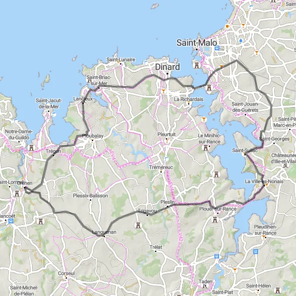 Map miniature of "Coastal Escape" cycling inspiration in Bretagne, France. Generated by Tarmacs.app cycling route planner