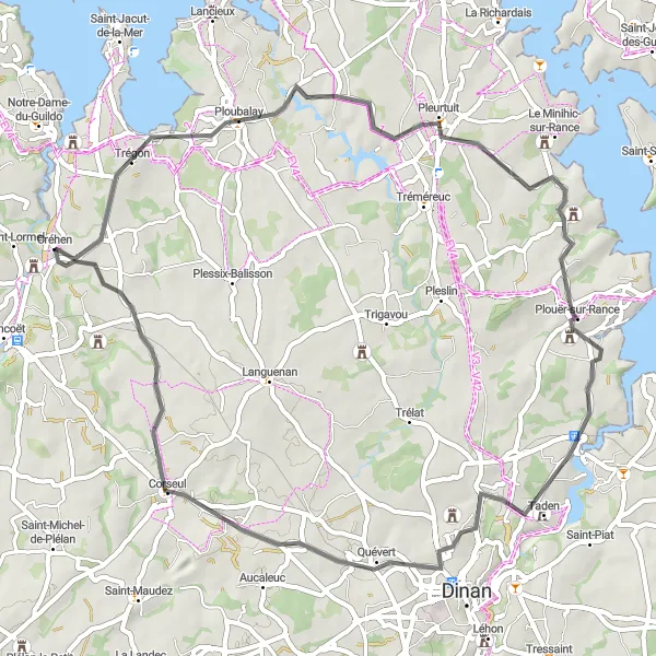 Map miniature of "Créhen Adventure" cycling inspiration in Bretagne, France. Generated by Tarmacs.app cycling route planner