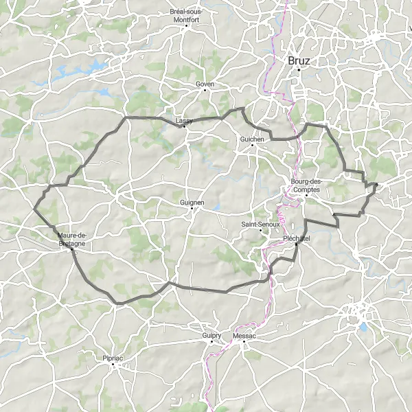 Map miniature of "Pléchâtel - Laillé Adventure" cycling inspiration in Bretagne, France. Generated by Tarmacs.app cycling route planner